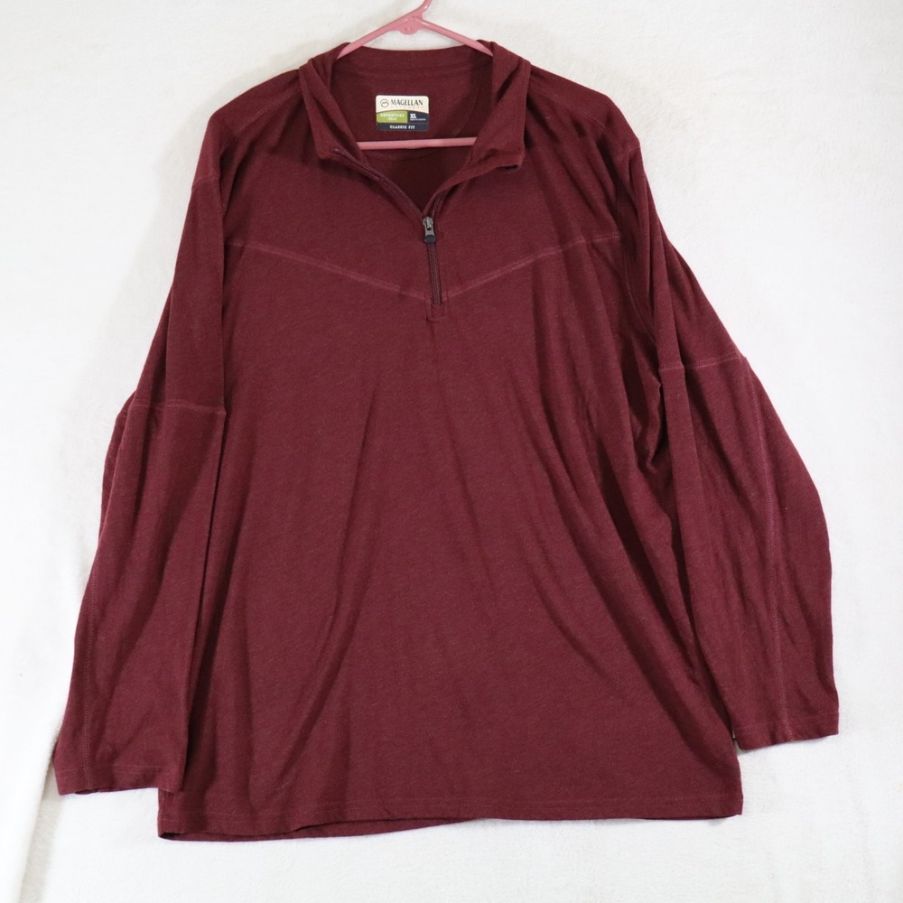 Magellan Outdoors Mens XL Burgundy Maroon Heather 1/4 Zip Pullover Long Sleeve